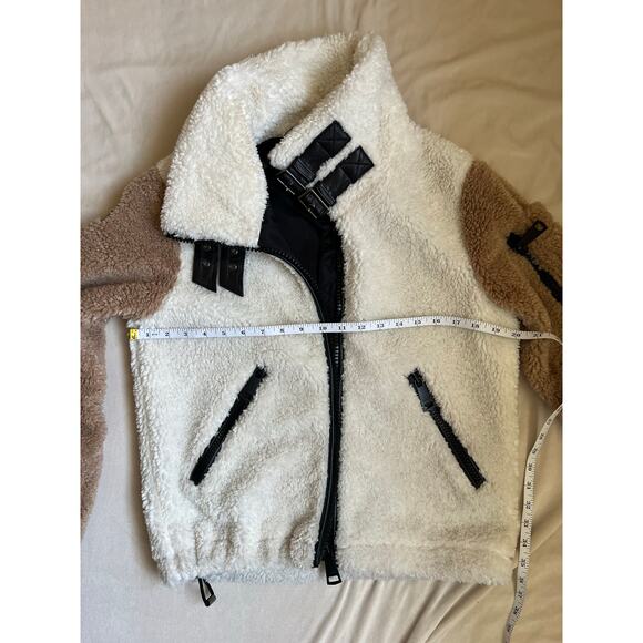 Sam New York Denver Cream Brown Colorblock Sherpa Jacket Size S - Picture 8 of 12